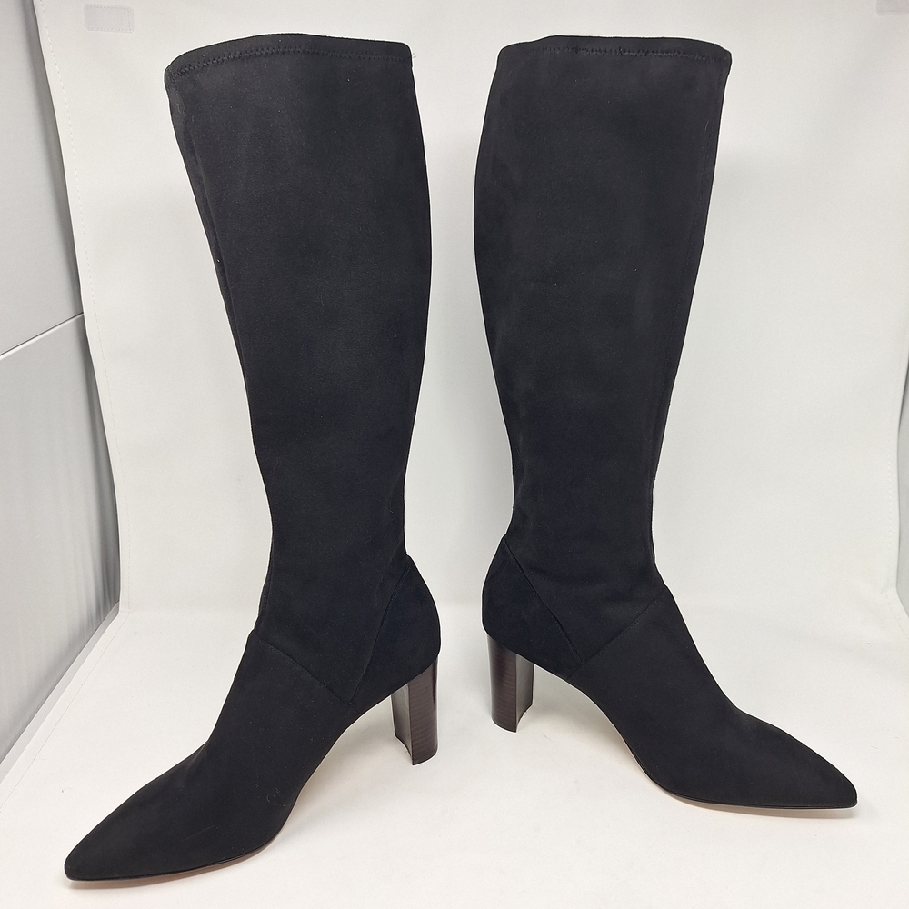 Boden Black Heeled Pointed Toe Knee-High Boots With Stretchy Calf